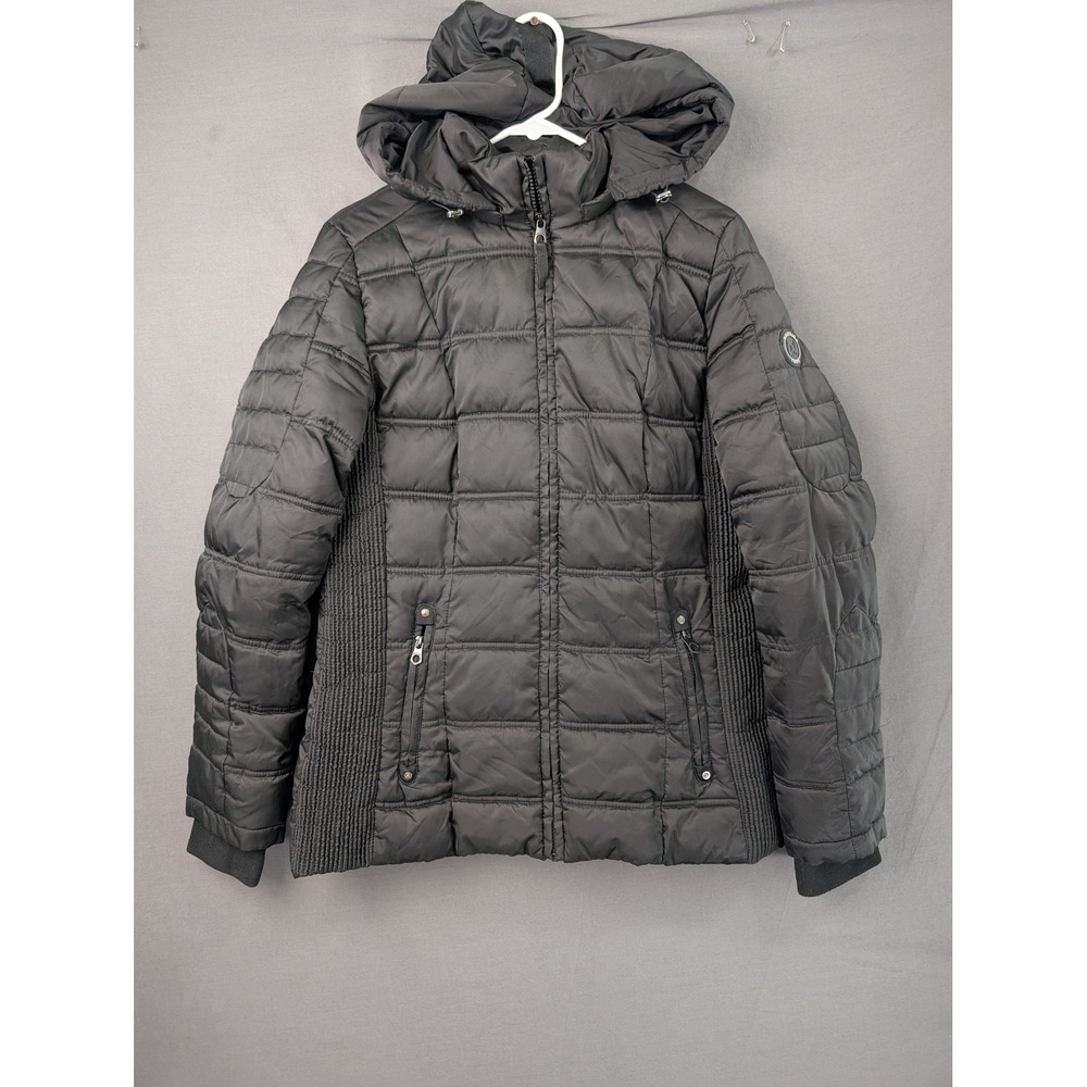 Nautica Womens Black Quilted Puffer Jacket Large Water Resistant Hooded